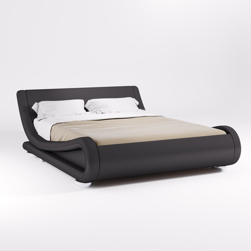 Orren Ellis Platform Bed Frame, Upholstered Faux Leather Low
